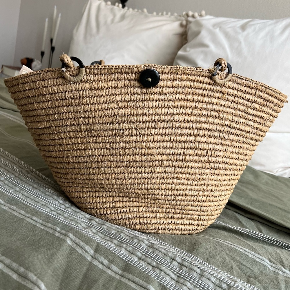 Sans Arcidet Handmade Basket Bag with Polka Dot Fabric